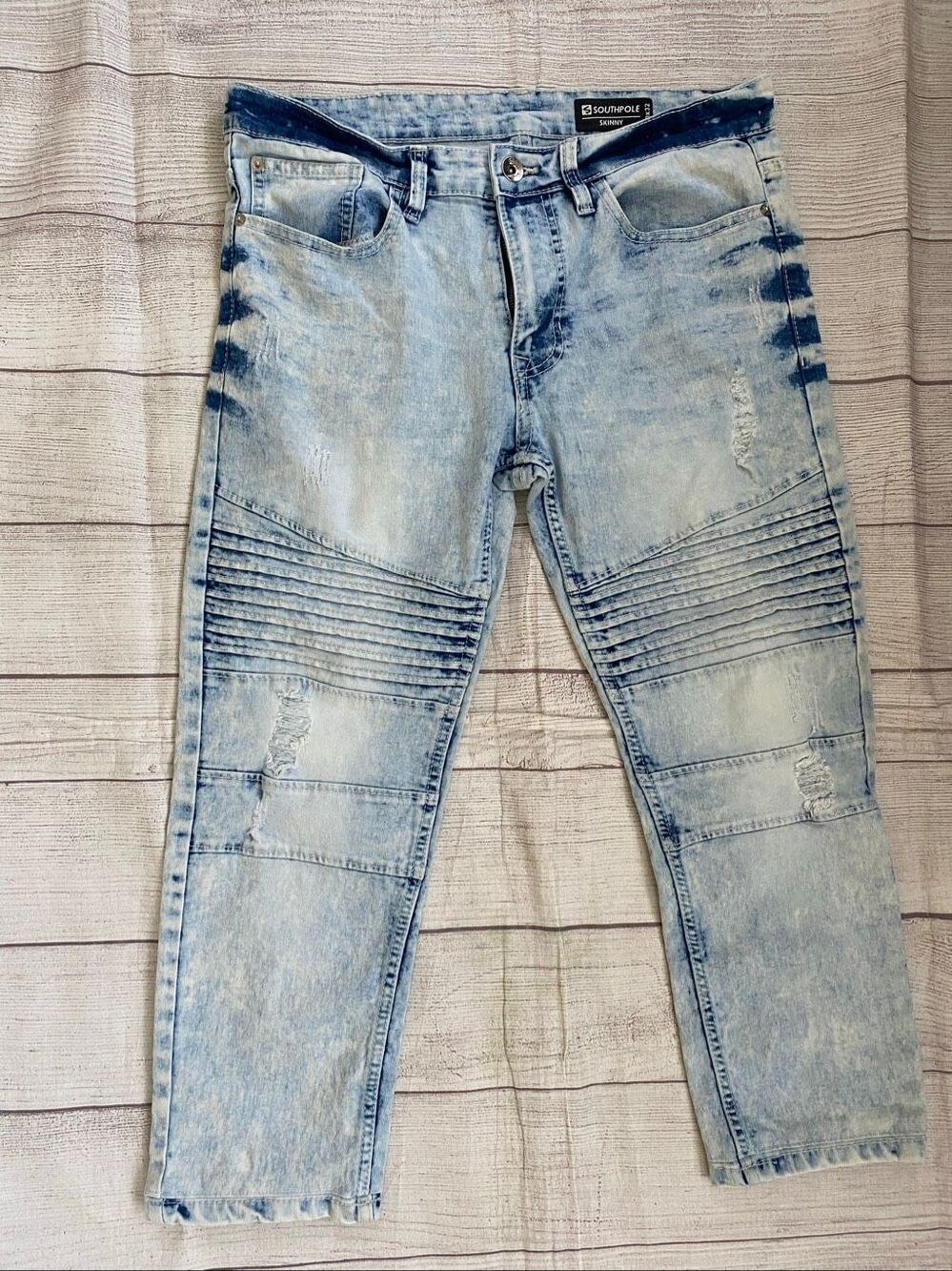 Southpole men 30x32 skinny acid washed distressed cropped jeans